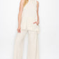Sleeveless Hooded Top and Wide Leg Pants Set - Ivory