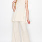 Sleeveless Hooded Top and Wide Leg Pants Set - Ivory
