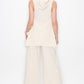 Sleeveless Hooded Top and Wide Leg Pants Set - Ivory