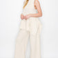 Sleeveless Hooded Top and Wide Leg Pants Set - Ivory