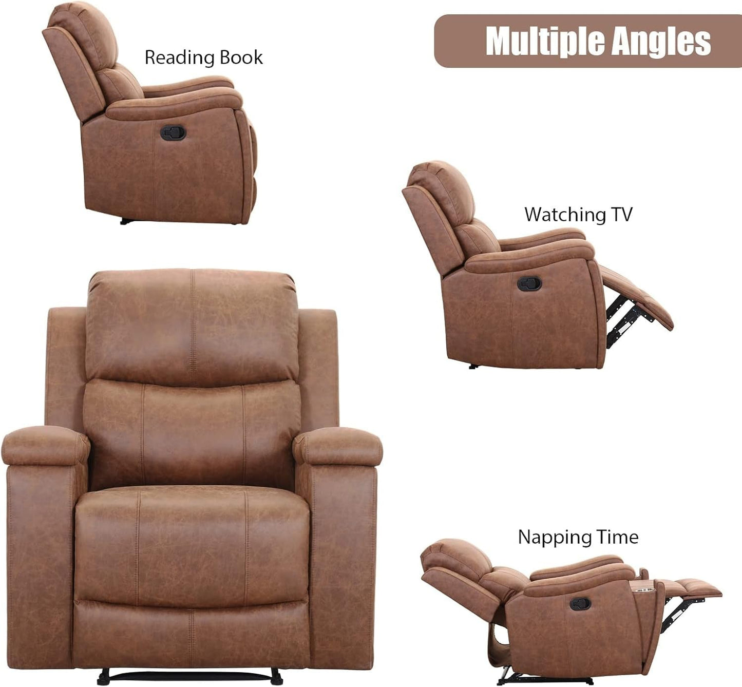 Leather Recliner Chair, Classic and Traditional Manual Recliner Chair