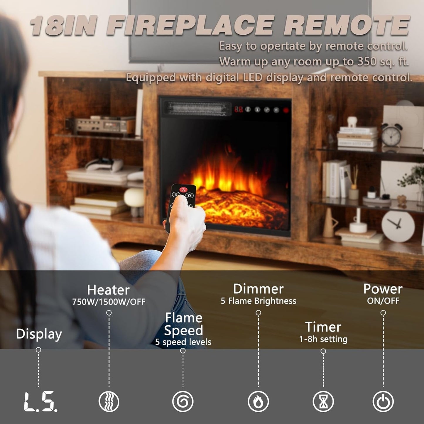 58 Inches Fireplace TV Stand for Tvs up to 65 Inches Console with 18''