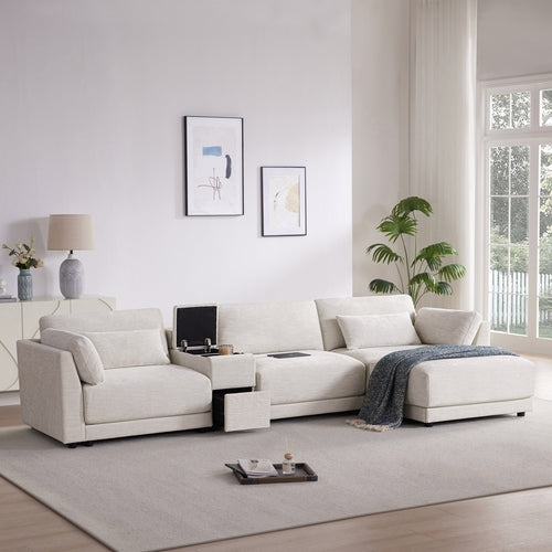 124'' Modular Sectional Sofa with Storage Console and Movable