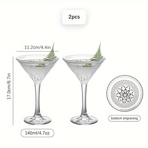 Engraved Martini Glass Set - Insulated Crystal Cocktail Glasses,