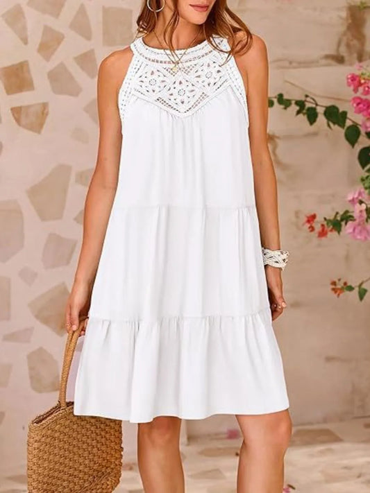 Ruffled Hem Lace Sleeveless Dress – Elegant Style by Walbiz