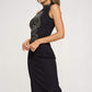 Women's Sleeveless Bodycon Dress with Embellished Front Detail