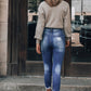 Dark Blue Washed Distressed Slits Skinny Jeans