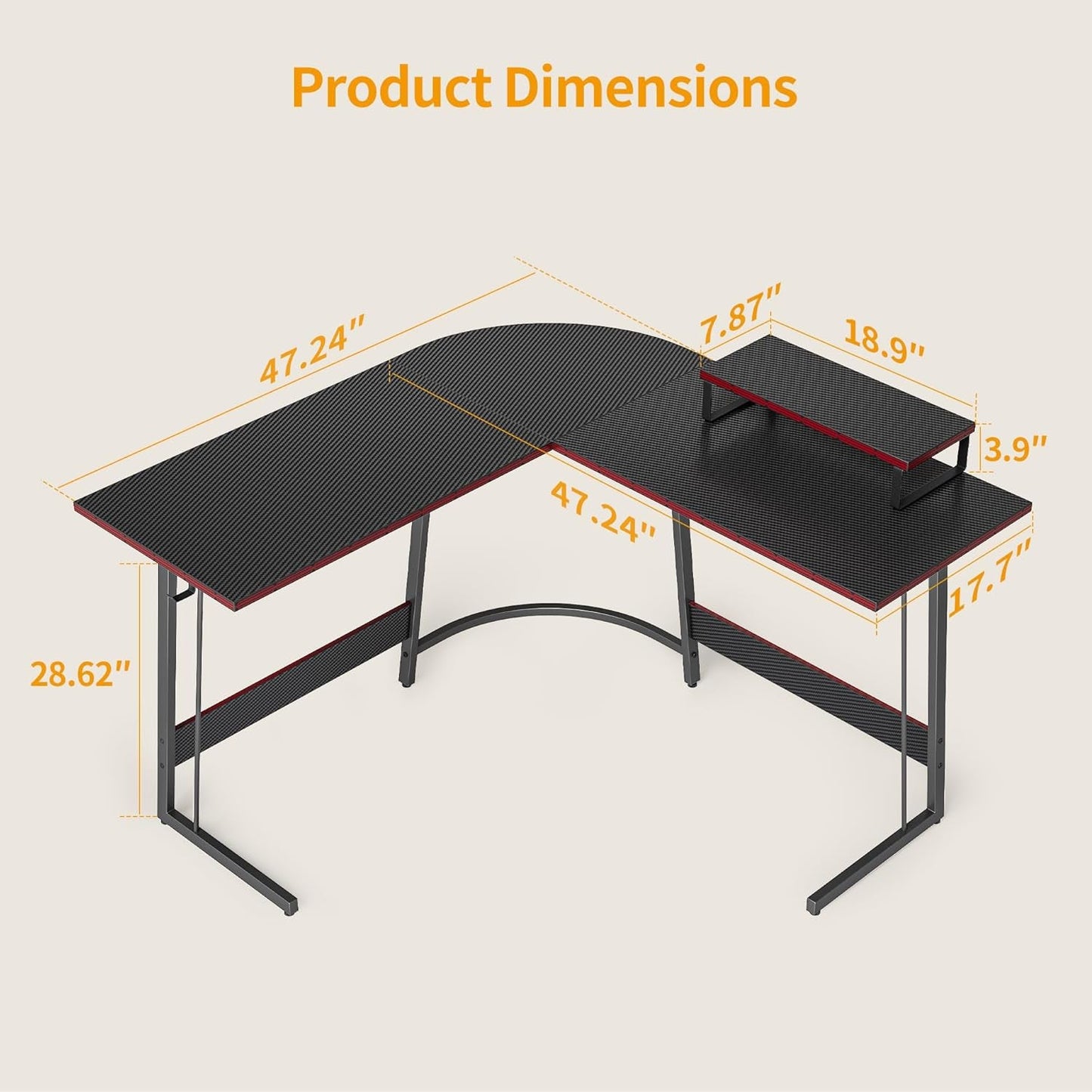 L Shaped Desk, Computer Corner Desk, Gaming Desk with Monitor Stand,