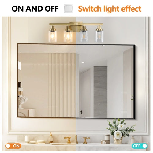 Gold 4 Lamp Vanity Light With Clear Glass Shade, Modern Iron Metal