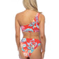 RED TROPICAL RING ACCENT ONE SHOULDER BIKINI SET
