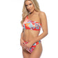 RED TROPICAL RING ACCENT ONE SHOULDER BIKINI SET