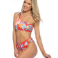 RED TROPICAL RING ACCENT ONE SHOULDER BIKINI SET