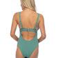 SOLID HALTER BOW TIE FRONT ONE PIECE SWIMSUIT