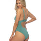 SOLID HALTER BOW TIE FRONT ONE PIECE SWIMSUIT