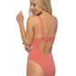 SOLID HALTER BOW TIE FRONT ONE PIECE SWIMSUIT
