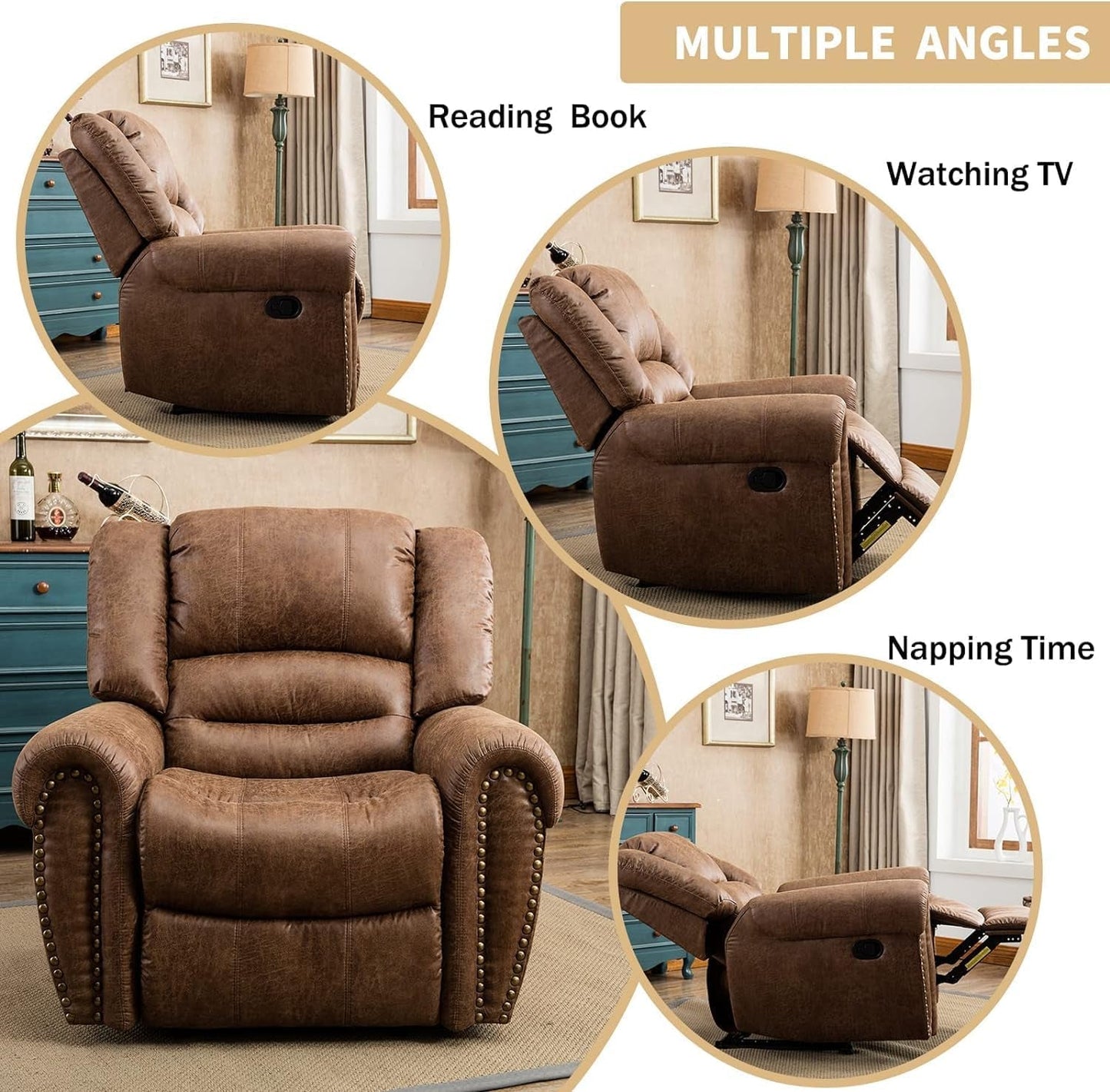 Leather Recliner Chair Set of 2, Classic and Traditional Manual