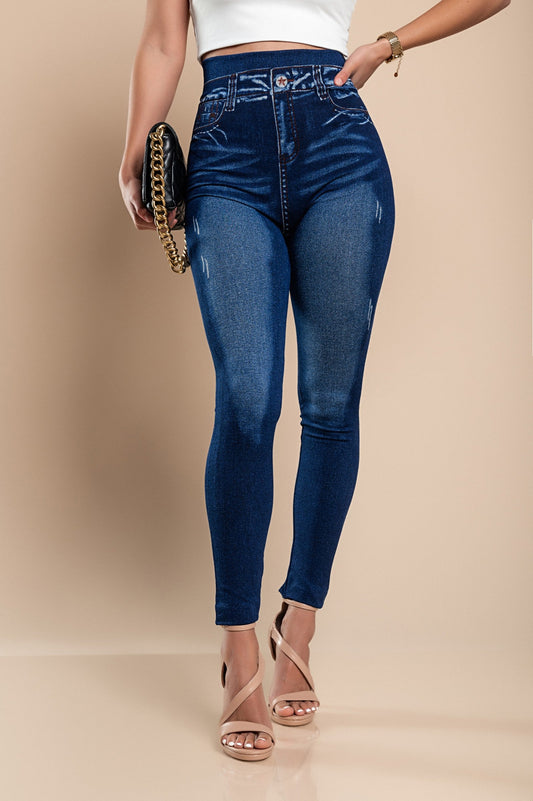 Fashion Faux Denim Leggings, Blue