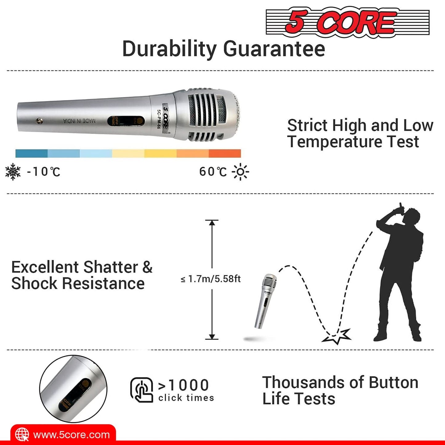 5Core XLR Microphone Dynamic Mic Karaoke Singing Studio Mics Handheld