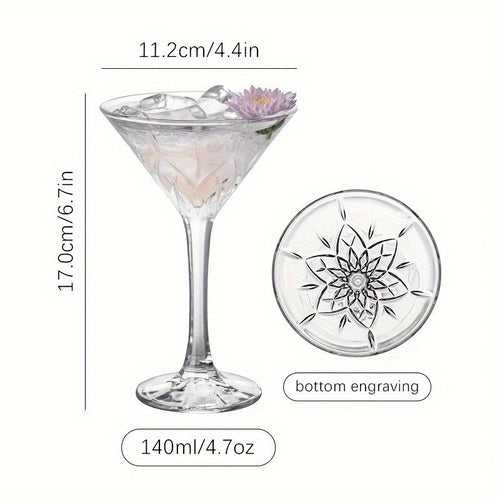Engraved Martini Glass Set - Insulated Crystal Cocktail Glasses,