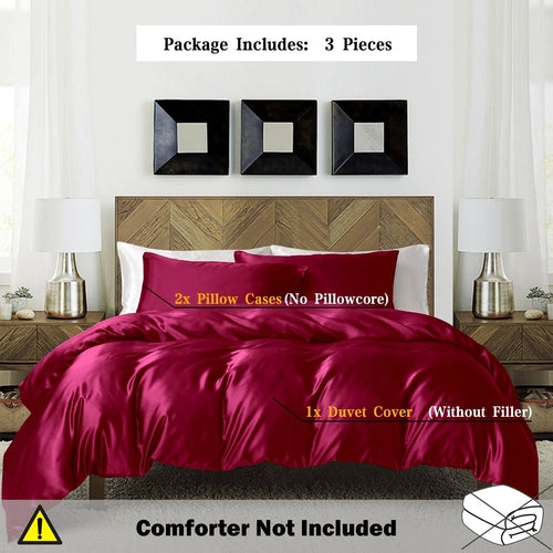 Luxurious Satin 3Piece Duvet Cover Set  Solid Color