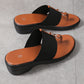 Black Wide Band Clip Toe PU Leather Wedge Slippers