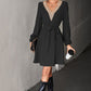 Women's Long Sleeve V Neck Mid Dress