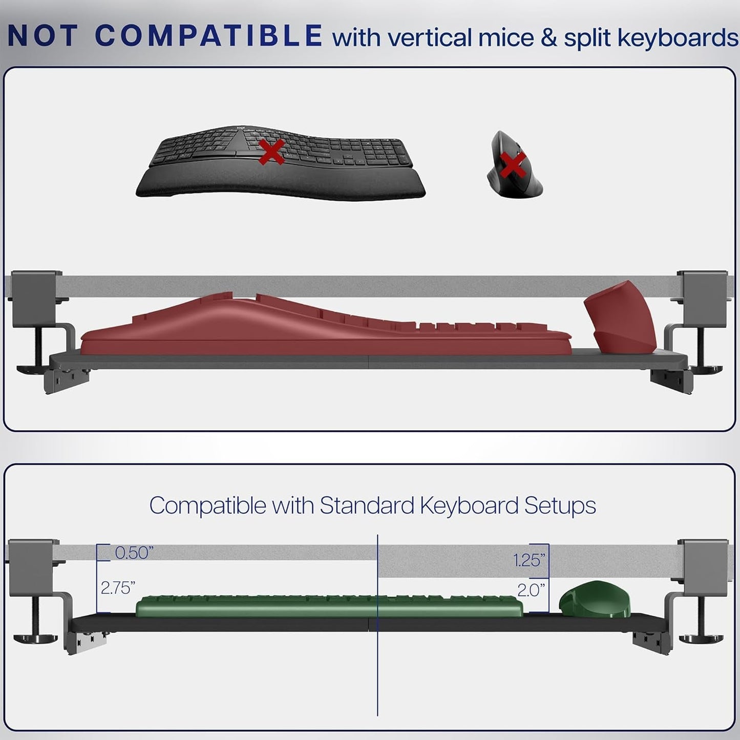 Large Keyboard Tray under Desk Pull Out with Extra Sturdy C Clamp
