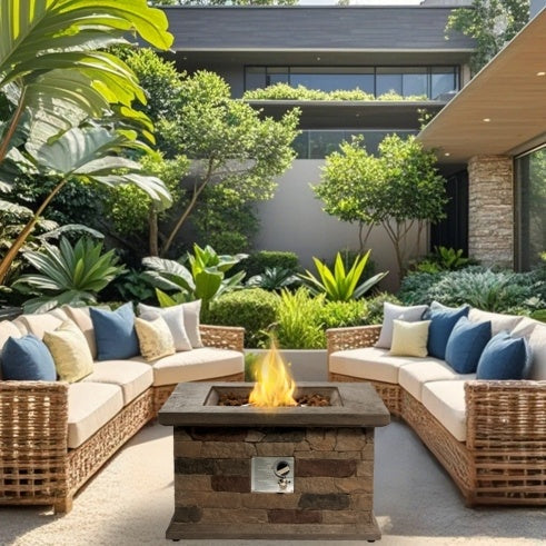 Outdoor Propane Fire Pit Table 28-inch Imitation Stone Square Concrete