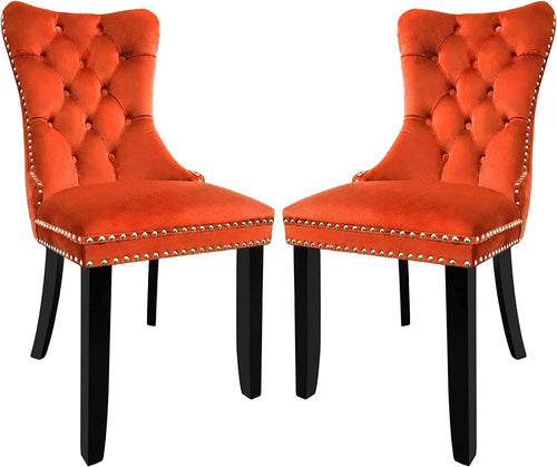 Solid Wood Dining Chairs with Nailhead Back (Set of 2, Orange)