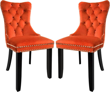 Solid Wood Dining Chairs with Nailhead Back (Set of 2, Orange)