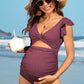 Ruffle Ribbed High Waisted Maternity Swimsuit