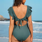 Ruffle Ribbed High Waisted Maternity Swimsuit
