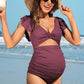 Ruffle Ribbed High Waisted Maternity Swimsuit