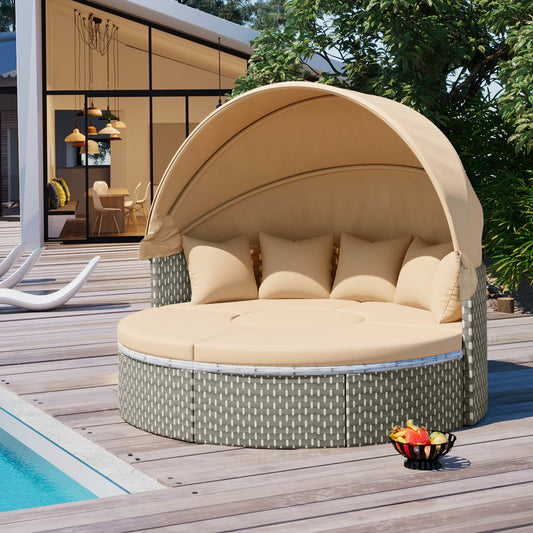 Patio Furniture Round Outdoor Sectional Sofa Set Rattan Daybed