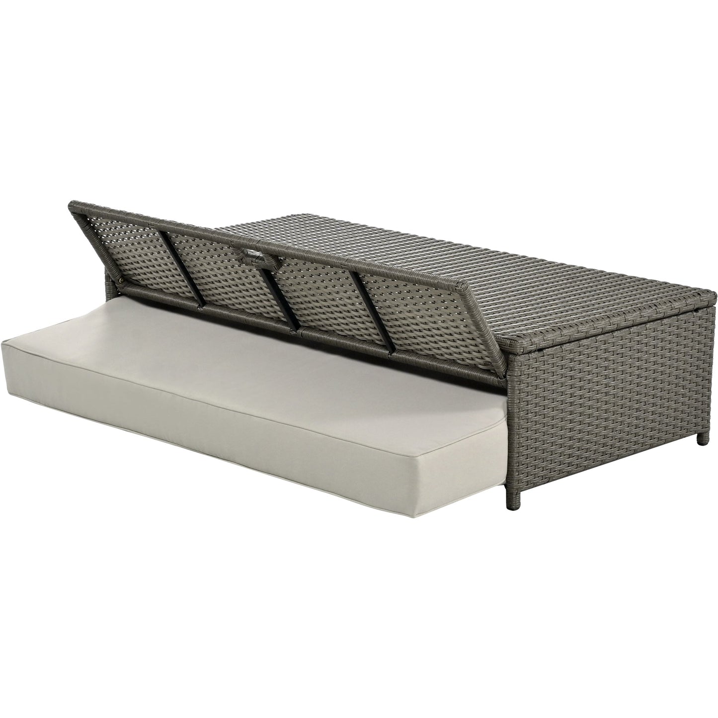 PE Wicker Rattan Double Chaise Lounge, 2-Person Reclining Daybed with