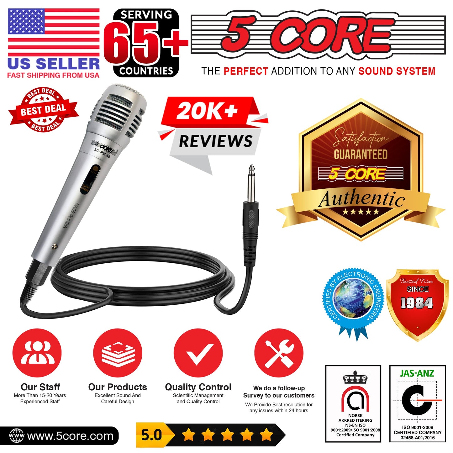 5Core XLR Microphone Dynamic Mic Karaoke Singing Studio Mics Handheld