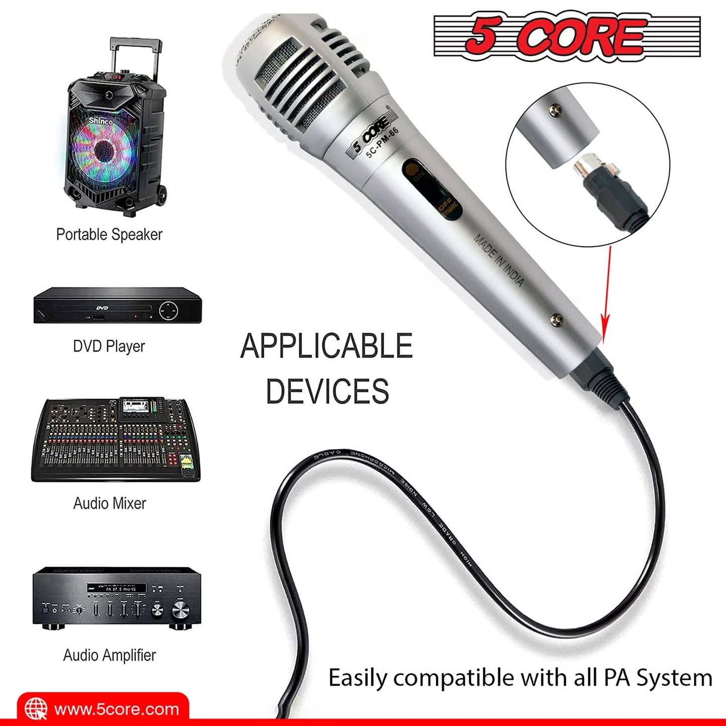 5Core XLR Microphone Dynamic Mic Karaoke Singing Studio Mics Handheld