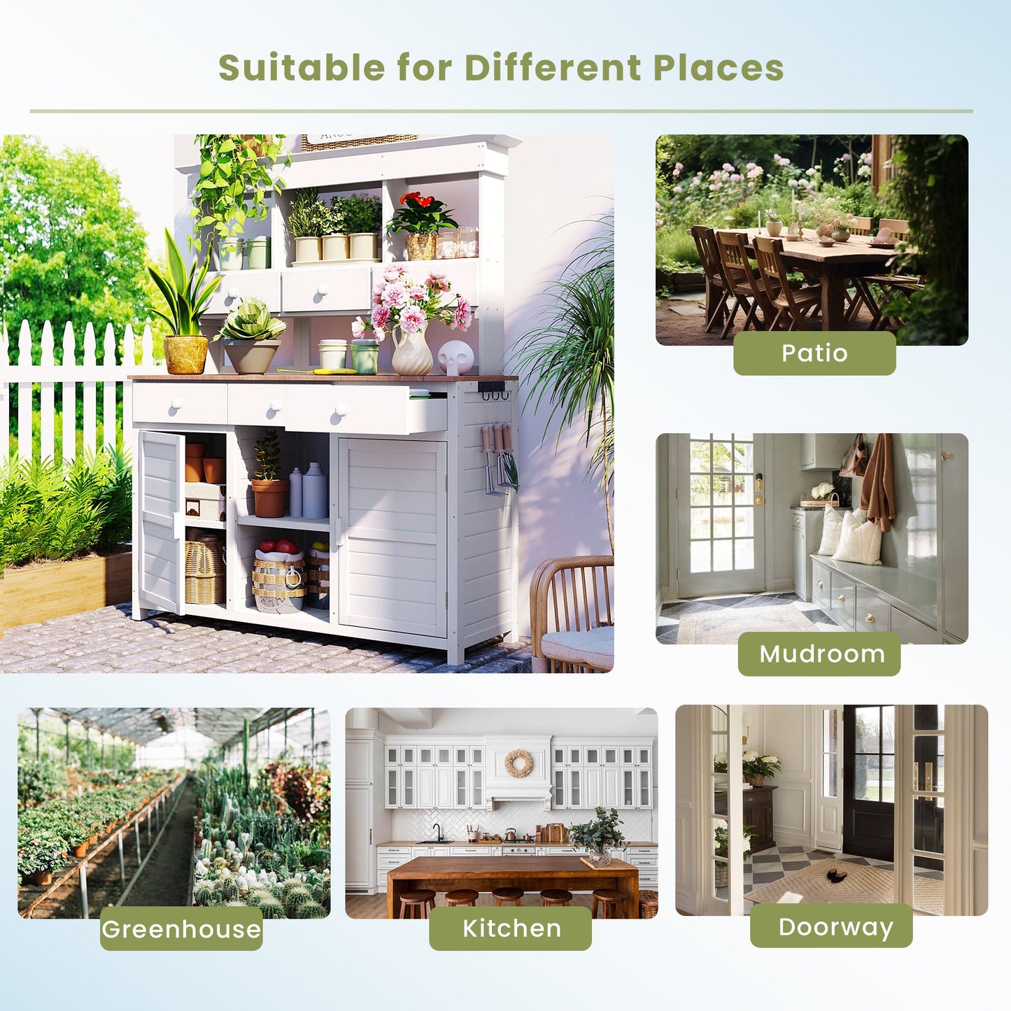 65.7'' H Tall Garden Potting Bench Table with Hutch,Patio Storage