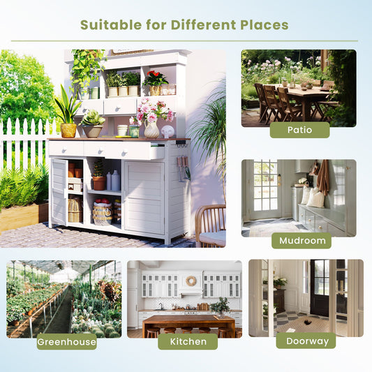 65.7'' H Tall Garden Potting Bench Table with Hutch,Patio Storage