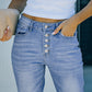 Sky Blue High Rise Distressed Bell Bottom Denims