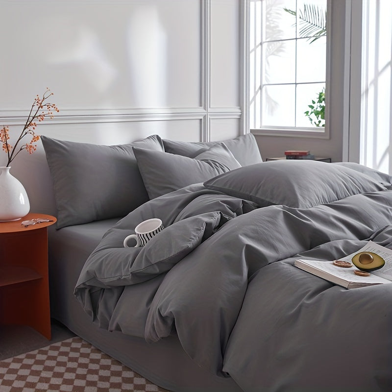 Dark Grey Microfiber Duvet Cover Set with Zipper
