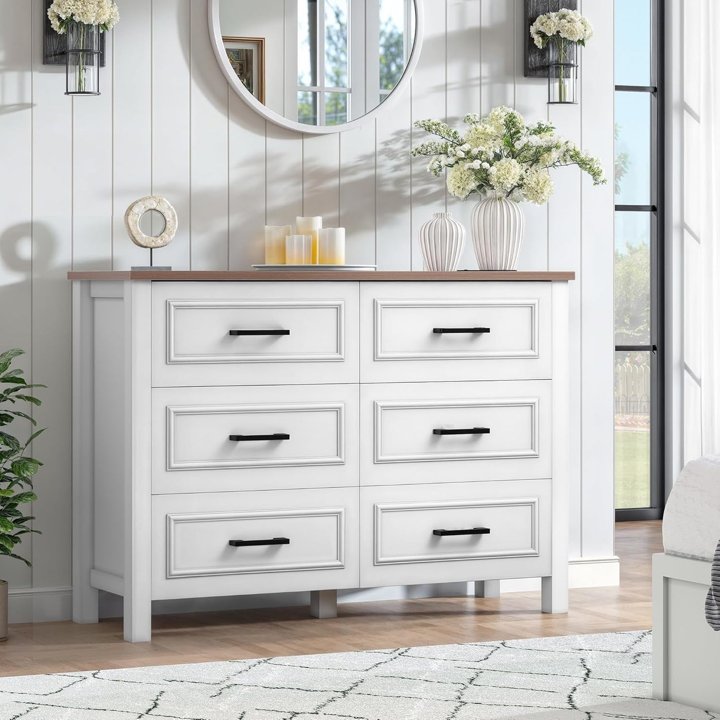 6-Drawer Dresser with Built-In Power Outlet, Wood Dresser TV Stand