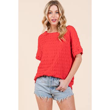 RED TEXTURED KNIT TOP | Solid / S