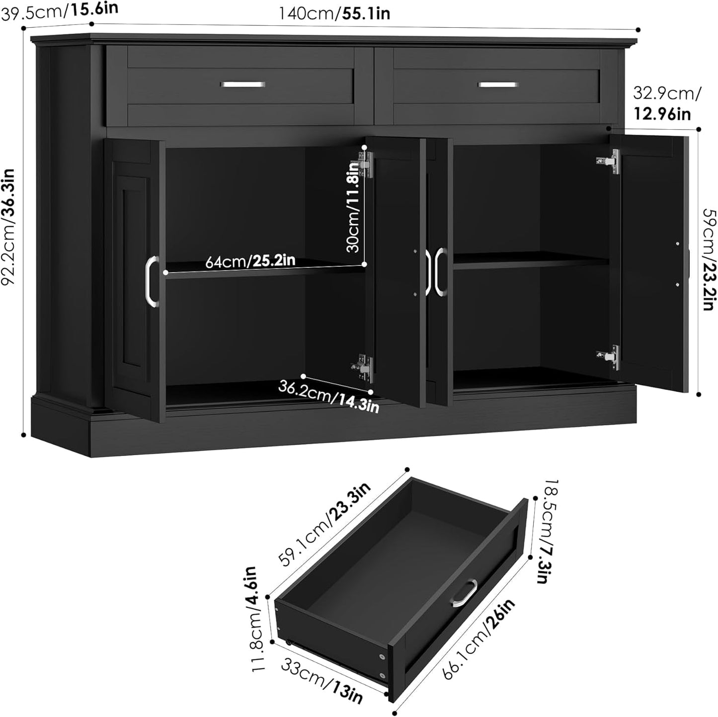 Sideboard Buffet Cabinet with Storage, 55.1" Large Kitchen Storage