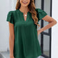 Ruffled Notched Short Sleeve Blouse