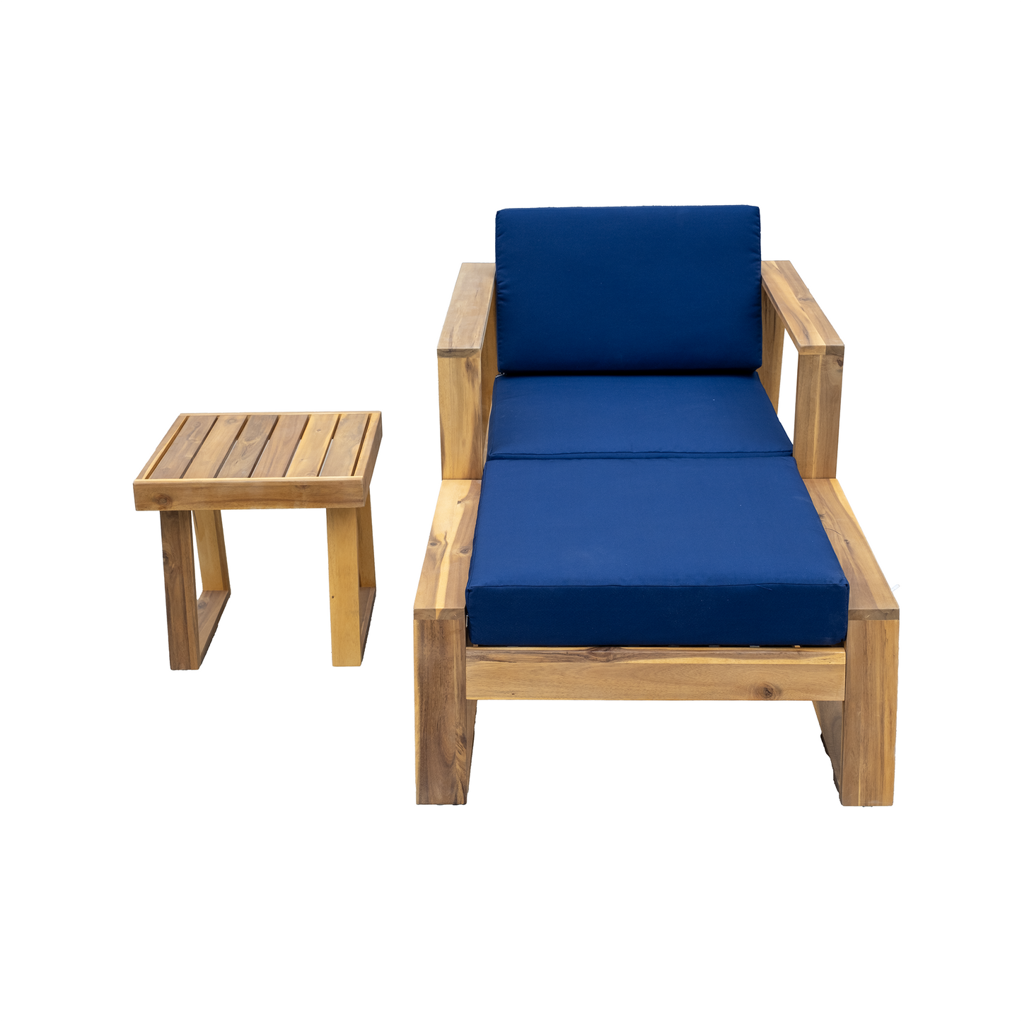 Acacia Wood Outdoor Lounge Set - Chair & Ottoman, Perfect for Patios,
