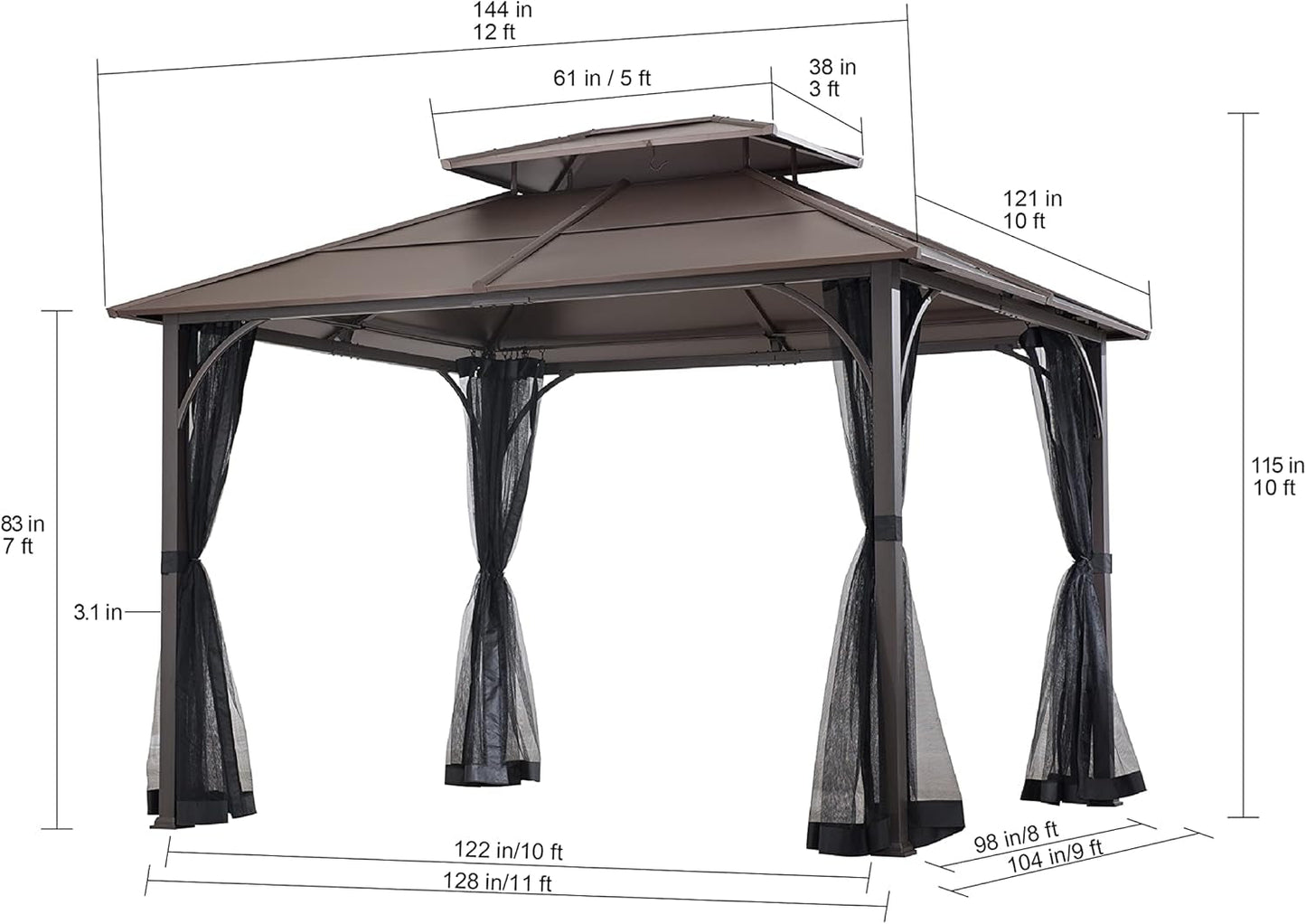 Hardtop Gazebo 10 X 12 Ft. Outdoor Gazebo, Heavy Duty Steel Frame