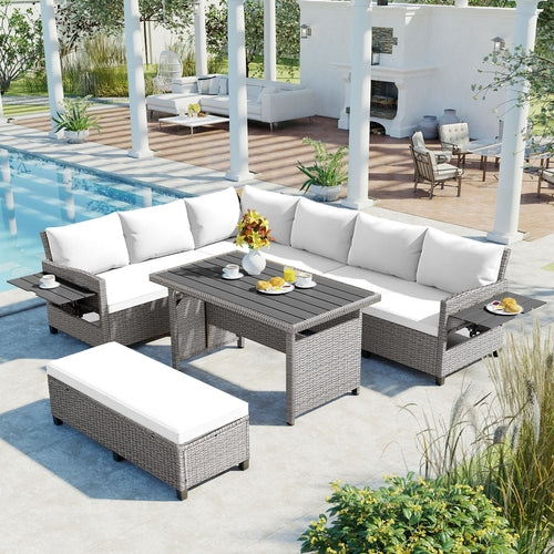 5-Piece Outdoor Patio Rattan Sofa Set, Sectional PE Wicker L-Shaped