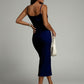 Midi dress with a slit, navy blue FG667