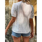 Lace Spliced Hollow Solid Shirt